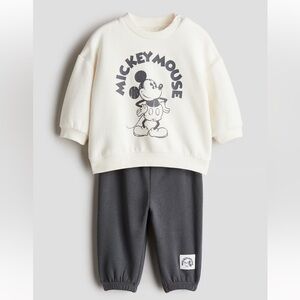 Mickey Mouse Cream Sweatshirt and Dark Pants Set